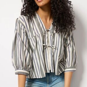 Emerson Fry Artist Overshirt M/L Love Thomas HandloomStripe Cotton Tie Front Top